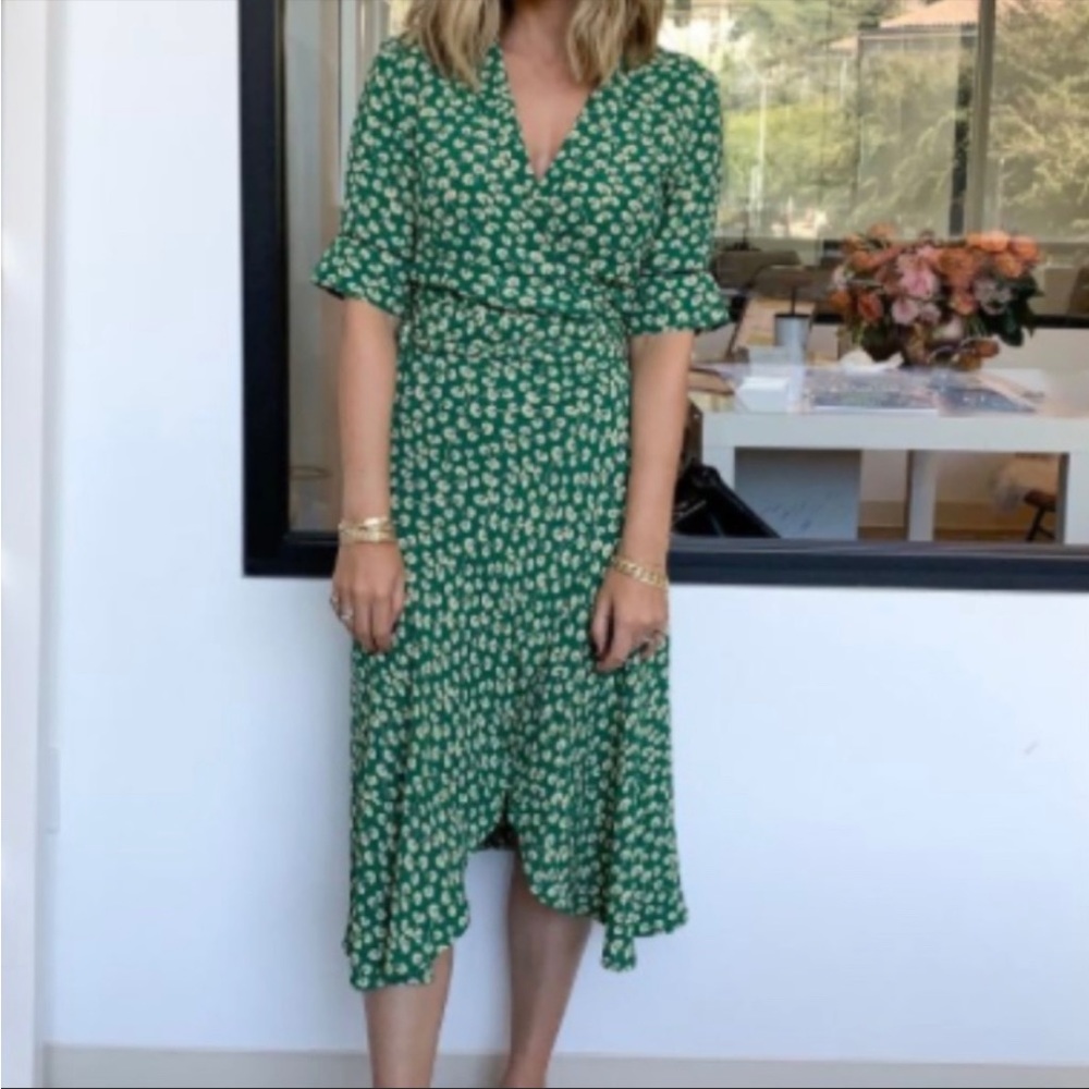 Ganni Green Dalton Crepe Wrap Dress NWT (XS) - Picture 2 of 10